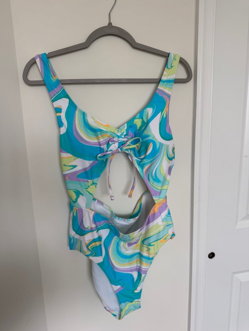 NWOT Ninety-Nine One Piece Cutout Swimsuit Pastel Swirl Print Size Large